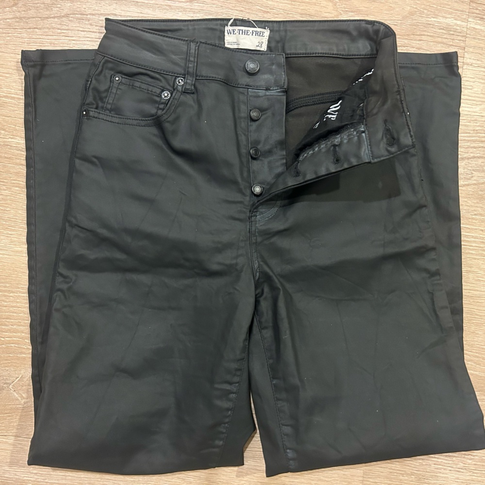 We The Free People faux leather pants jeans The Pacifica high rise slim black 28